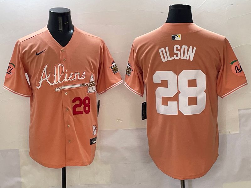 Men Atlanta Braves #28 Olson Orange Five generations Joint Name 2025 Nike MLB Jersey style 1